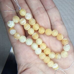 $💲$ 8mm Matte Yellow Crackled Agate 9in Strand #4